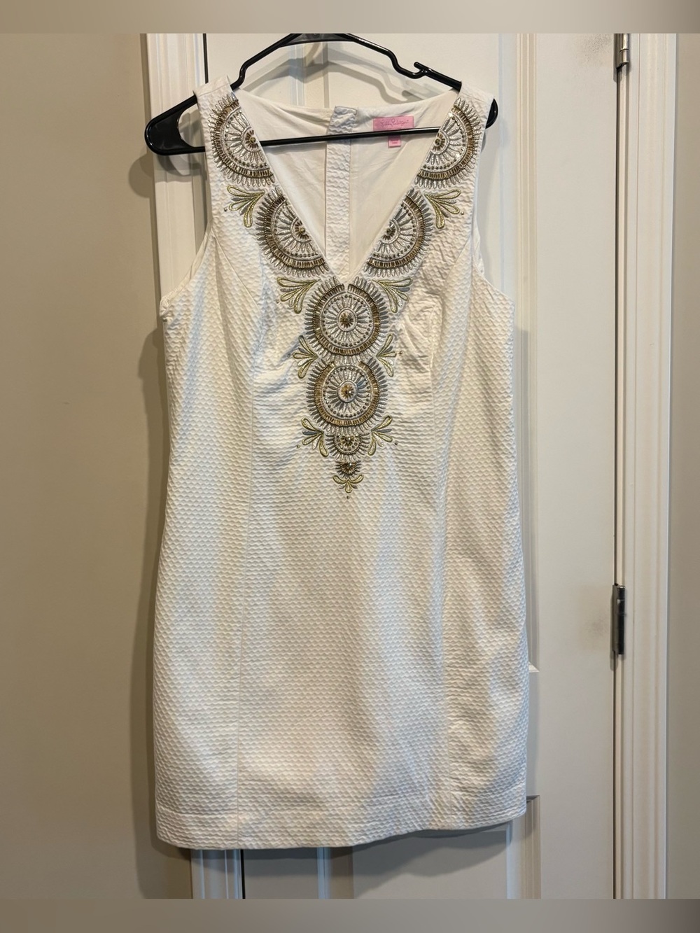 Lilly Pulitzer White Gold Embellished Gabby Shift Dress Size Women’s 12 - Large